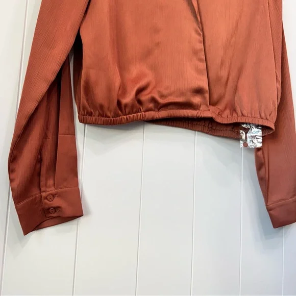 ASTR The Label Women's Calypso Long Sleeve Cropped Collared Blouse Top Large NWT - Picture 3 of 15